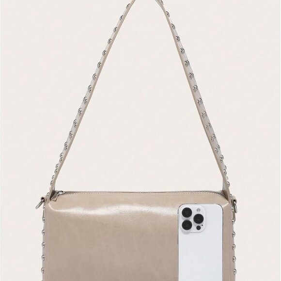 Women's PU Leather Shoulder Bag Square Studded Zipper Casual Vintage - Picture 3 of 5